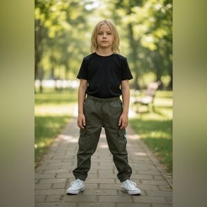 Boys Cargo Jogger Pants – Size 5T – Olive Green Elastic Waist
